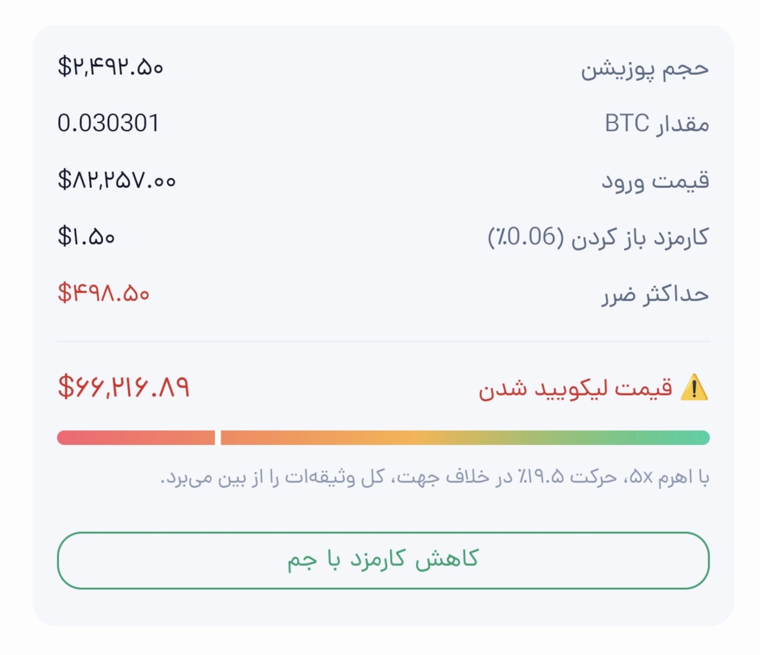 فرم پوزیشن معامله